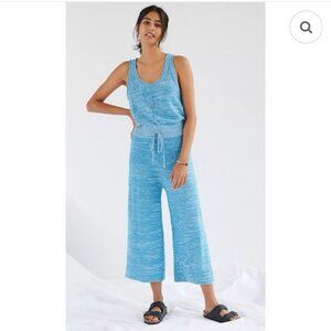 Anthropologie Daily Practice Knit Crop Jumpsuit XS Marled Blue Stretch Loungey